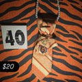 Orange and cream striped satin women's statement bow tie with rhinestone accents, Bengals game day style — Re Tied by M.W. Designs