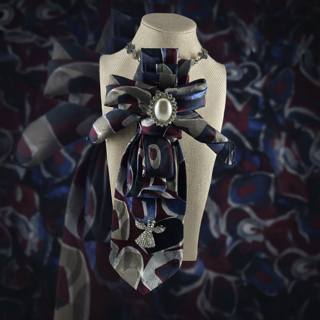 Sculptural origami-style folded women's statement tie — Geometric Grace by Re Tied by M.W. Designs
