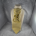 Handcrafted women's faith statement tie in champagne gold with an ornate gold cross brooch — Re Tied by M.W. Designs.