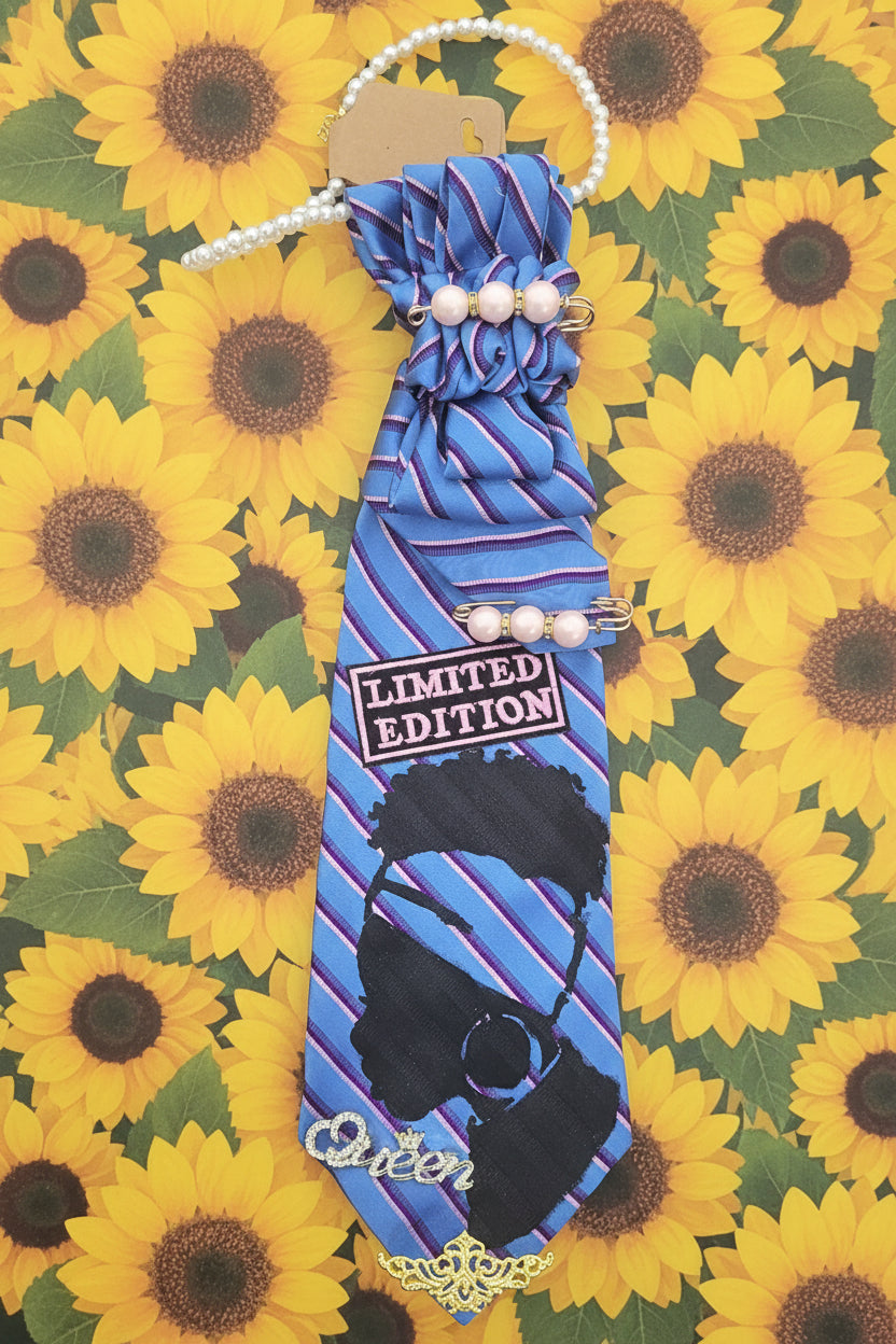 Limited Edition Queen — Blue Stripe Denim Tie Necklace